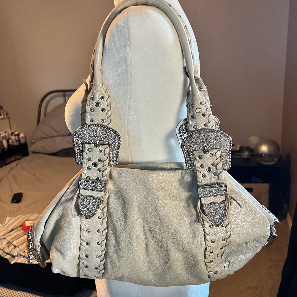 Luck and charm by Jenny syquia shoulder bag leather with rhinestone